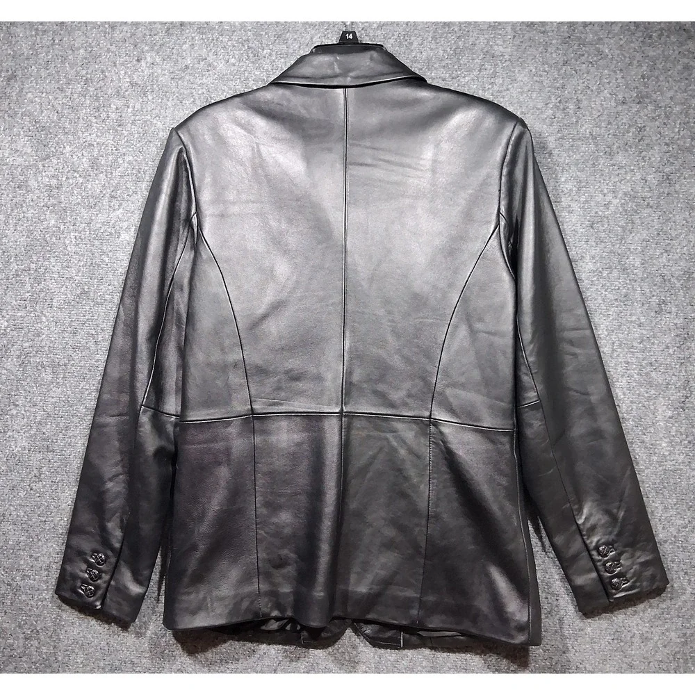Croft & Barrow Womens Black Lambskin Genuine Leather 3-Button‎ Blazer Jacket M